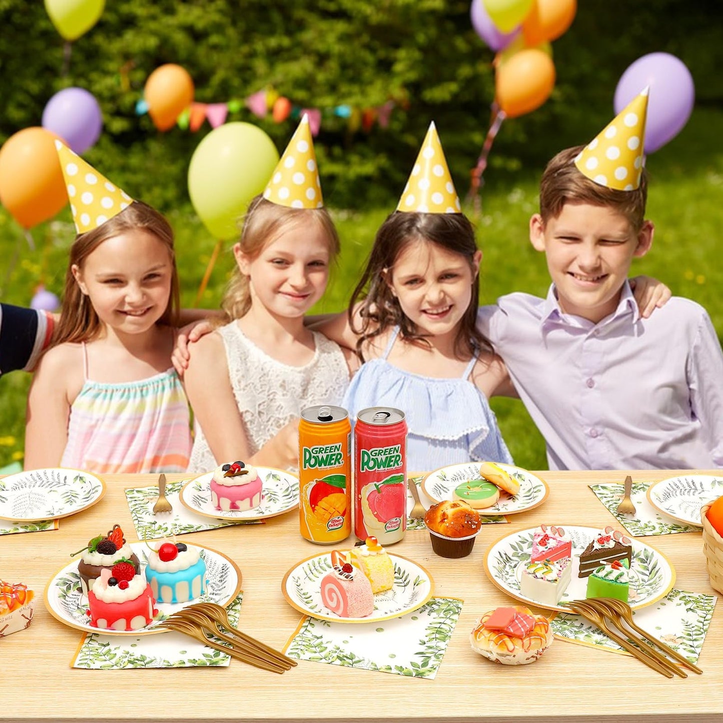 Scione 96Pcs Greenery Party Decorations Party Tableware Set, Jungle Baby Shower Themed Birthday Party Supplies Party Plates Napkins Forks For 24 Guests Kids Bridal Showers Party Decorations