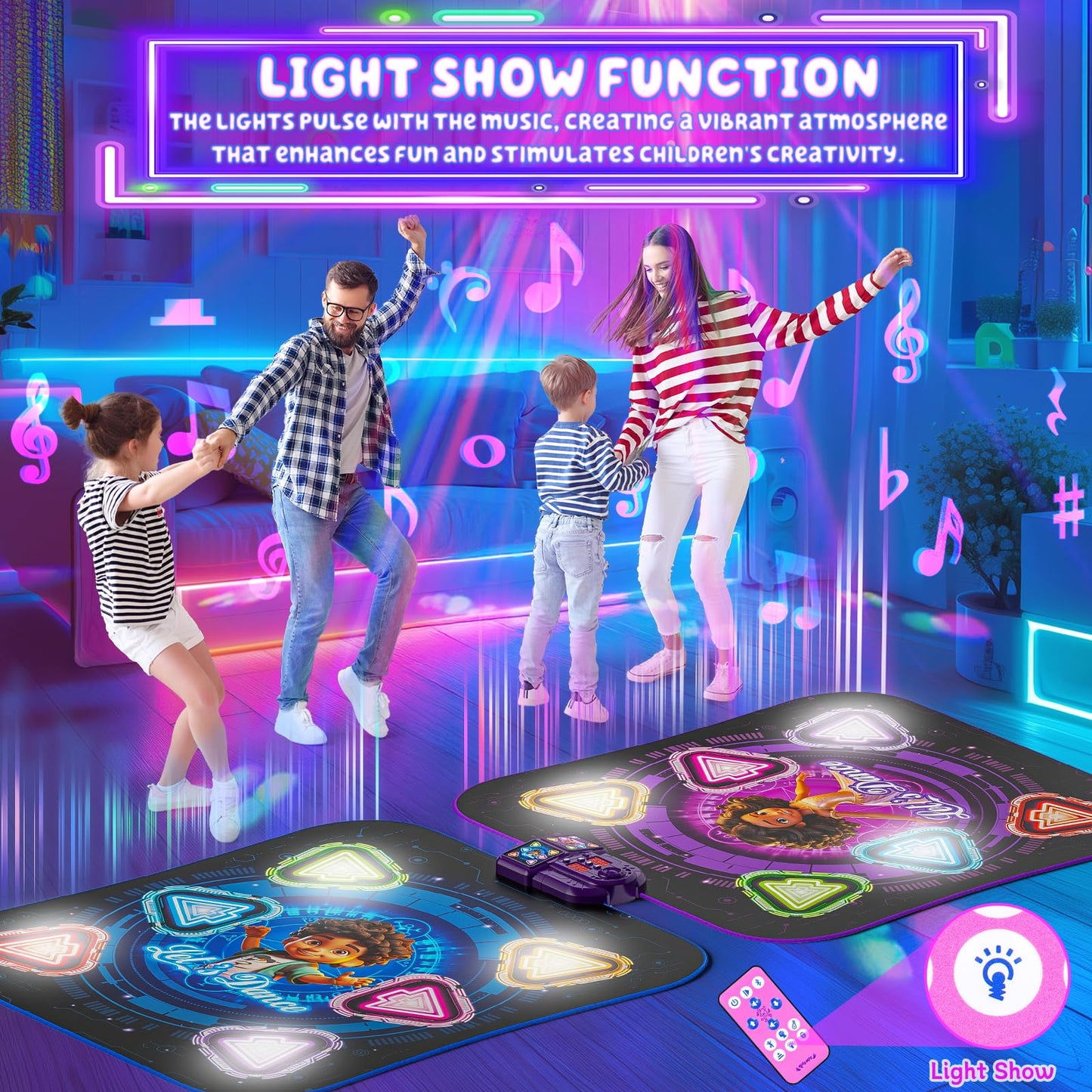 Dance Mat, 2024 Light Up 2-Player Opposing Dance Pad With Single & Double Player Modes, 12-Button Dancing Toys Music Games With