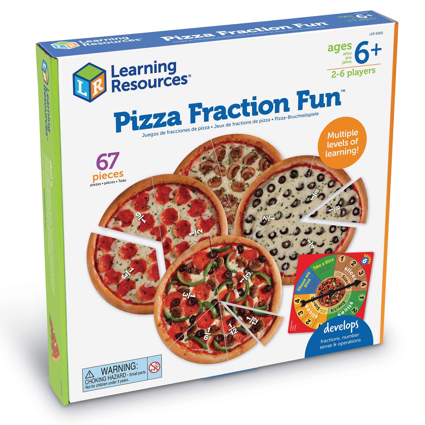 Learning Resources Pizza Fraction Fun Game - 13 Pizzas, 67 Pieces, Multi-color, Ages 6+, Model LER5060, Plastic Material