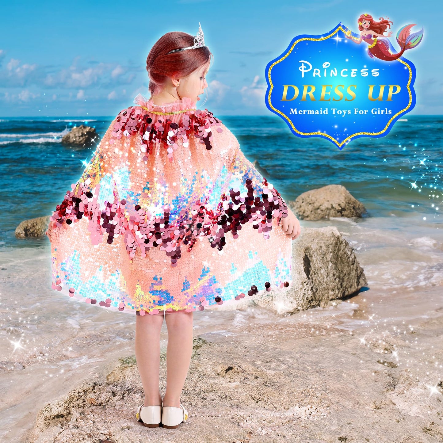 Limiroler Princess Dress Up Toys Mermaid Dress Up Cape Kit 9 Pcs Gift Set For Little Girls 3-8 Years Old, Princess Dress Up Clothes Set Gift For Birthday Christmas Party Halloween (Pink)