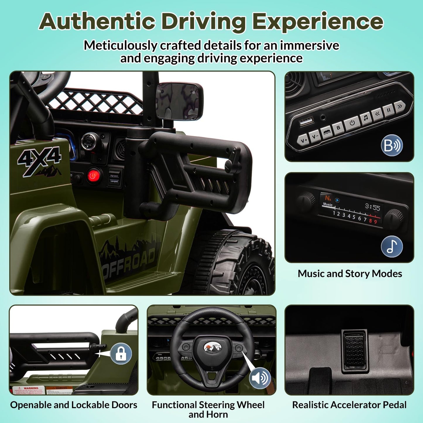 Hipicute 12V Kids Ride On Car for Kids Ages 37-96 Months, Electric Truck Ride On Toys with 5MPH Max Speed, Remote Control, Accel