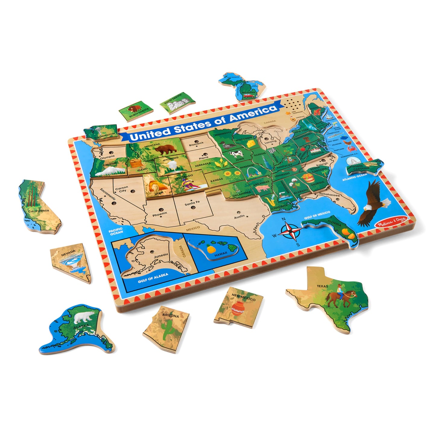 Melissa & Doug Usa Map Sound Puzzle - Wooden Puzzle With Sound Effects (40 Pcs)
