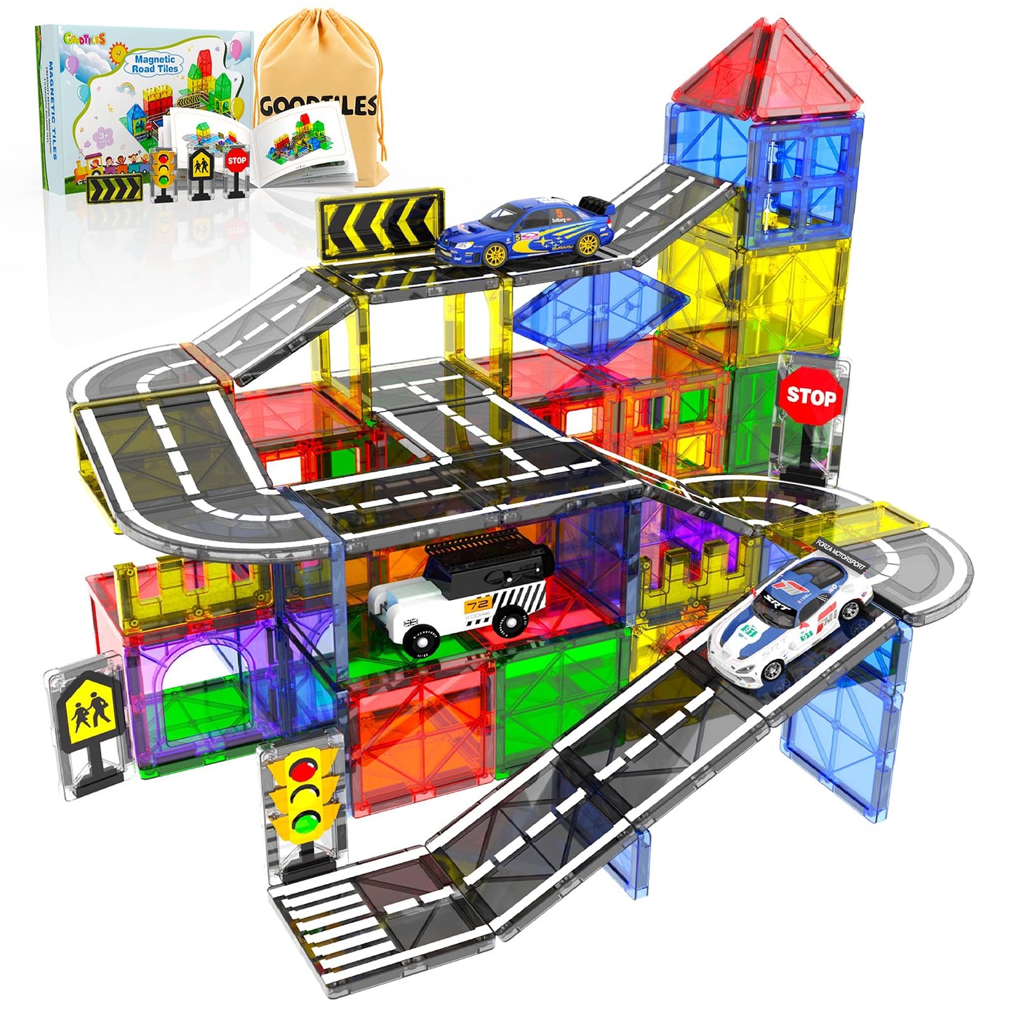 Magnetic Tiles - Road Set, Magnetic Building Blocks, Preschool Montessori Toys Gift For 3+ Year Old Boys And Girls, Sensory Trav