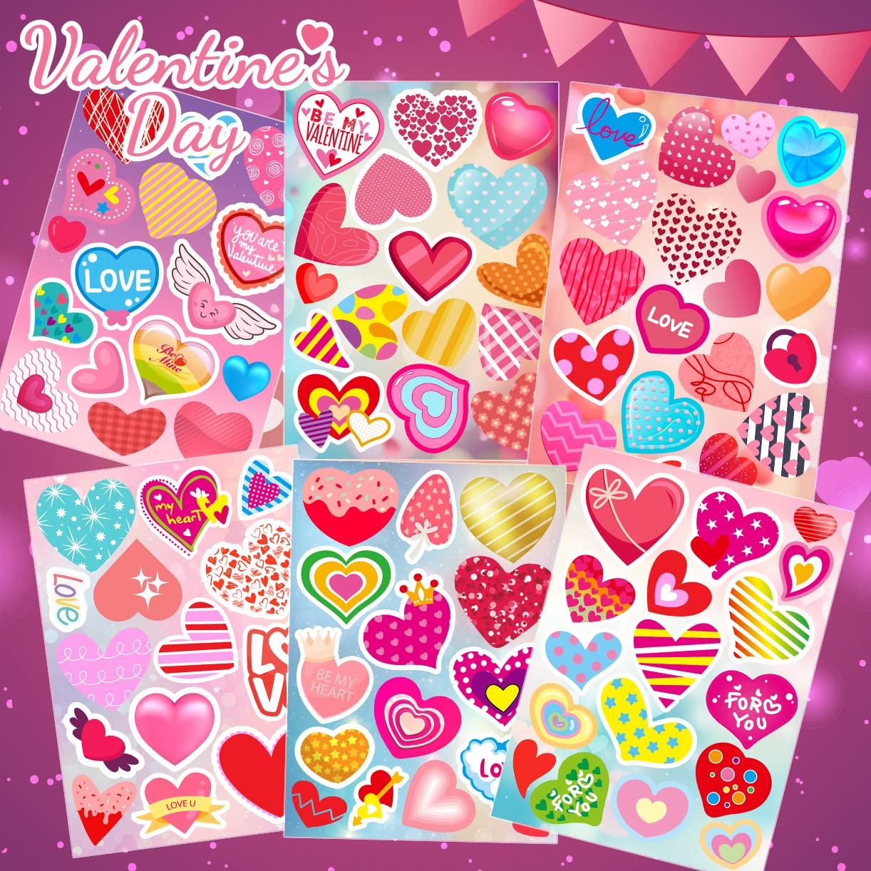 Karslora 30 Sheets Valentine Stickers, 490Pcs Heart Stickers, Valentine Stickers For Kids, Valentines Crafts Party Favors For Ki