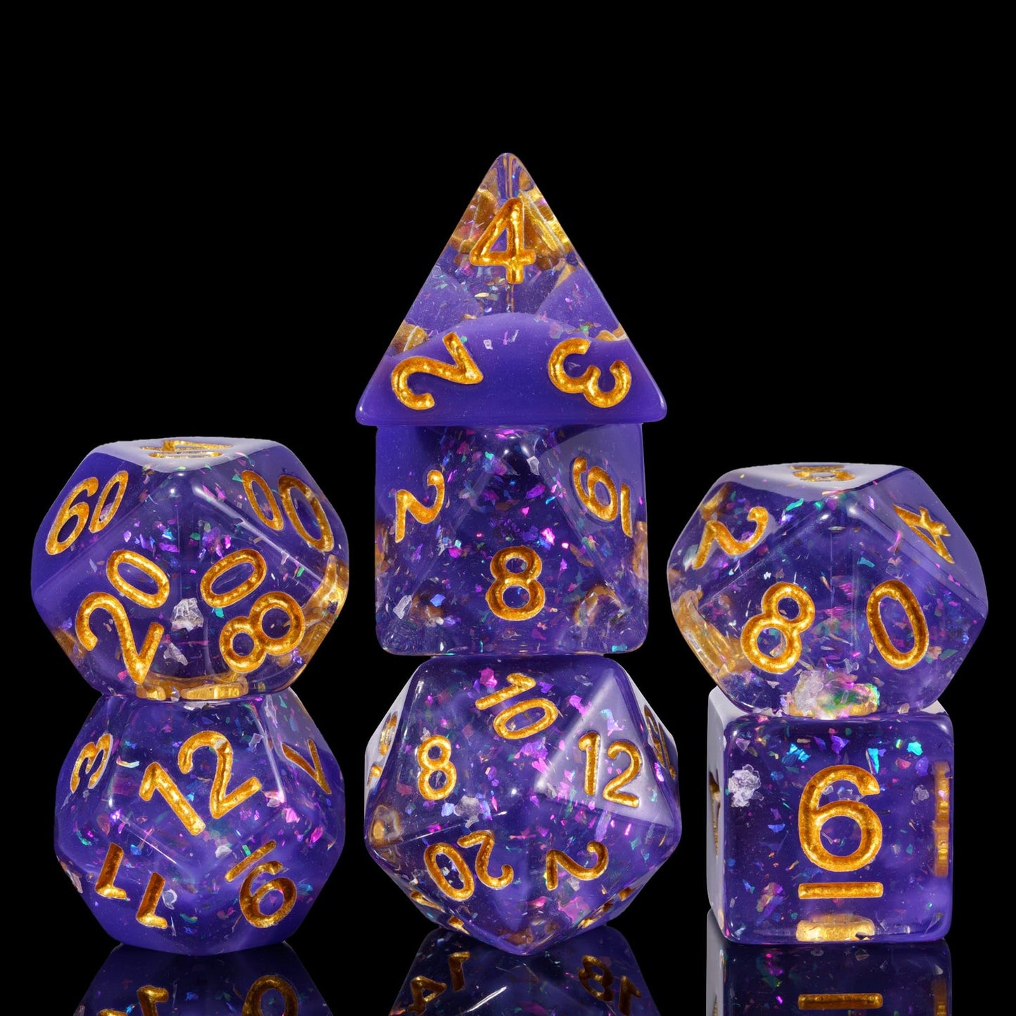Hddais Dnd Dice Set, 7Pcs Polyhedral Dice Set Filled With Colorful Foil For Dungeons And Dragons, Purple D&D Dice For Role Playi