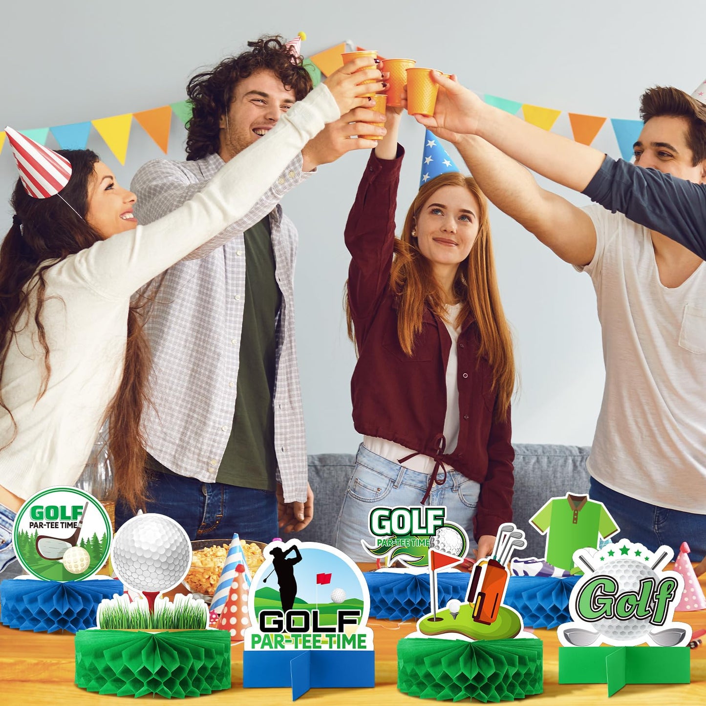 Teling 12 Pieces Golf Party Decorations Golf Honeycomb Centerpieces Golf Party Centerpieces for Tables Golf Cake Topper Golf Par