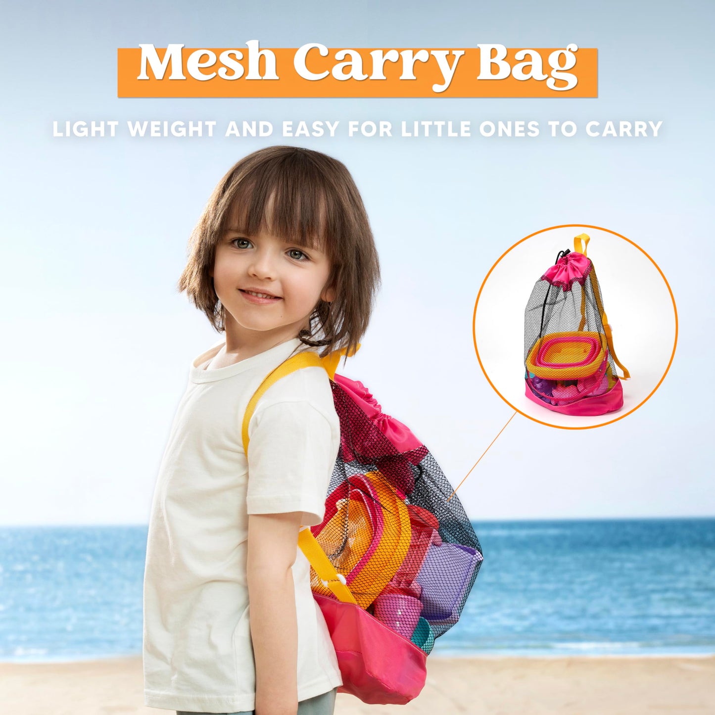 Sloosh Beach Sand Toys Set - Pink Dump Truck Car Toys with Sand Molds Toddlers Outdoor Play, Collapsible Buckets Mesh Bag Sand S