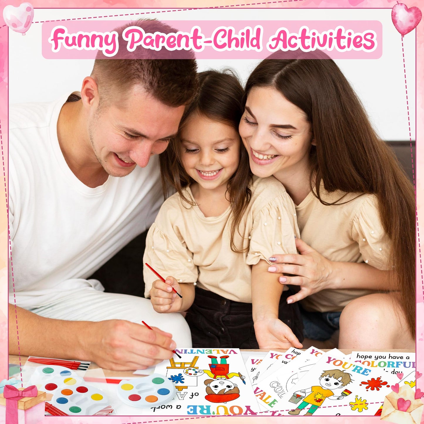 CPicdn 24 Pack Valentines Day Gifts Mini Watercolor Kids Paint Set, DIY Valentines Greeting Card Watercolor Paint Bulk for Boys