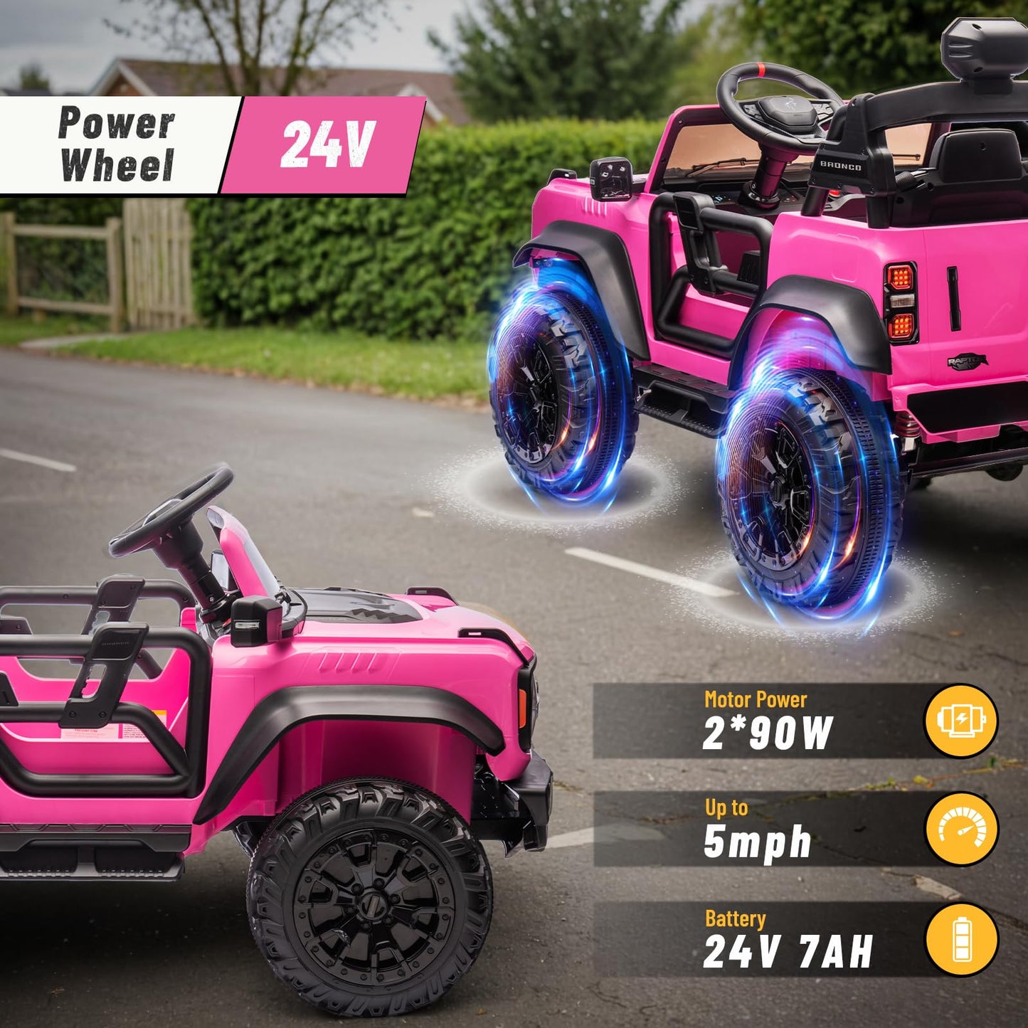 Segmart 2 Seater 24V Ride On Toys For Big Kids, Licensed Ford Bronco Raptor, 20'' Spacious Seat, Powerful Wheel With Remote Cont