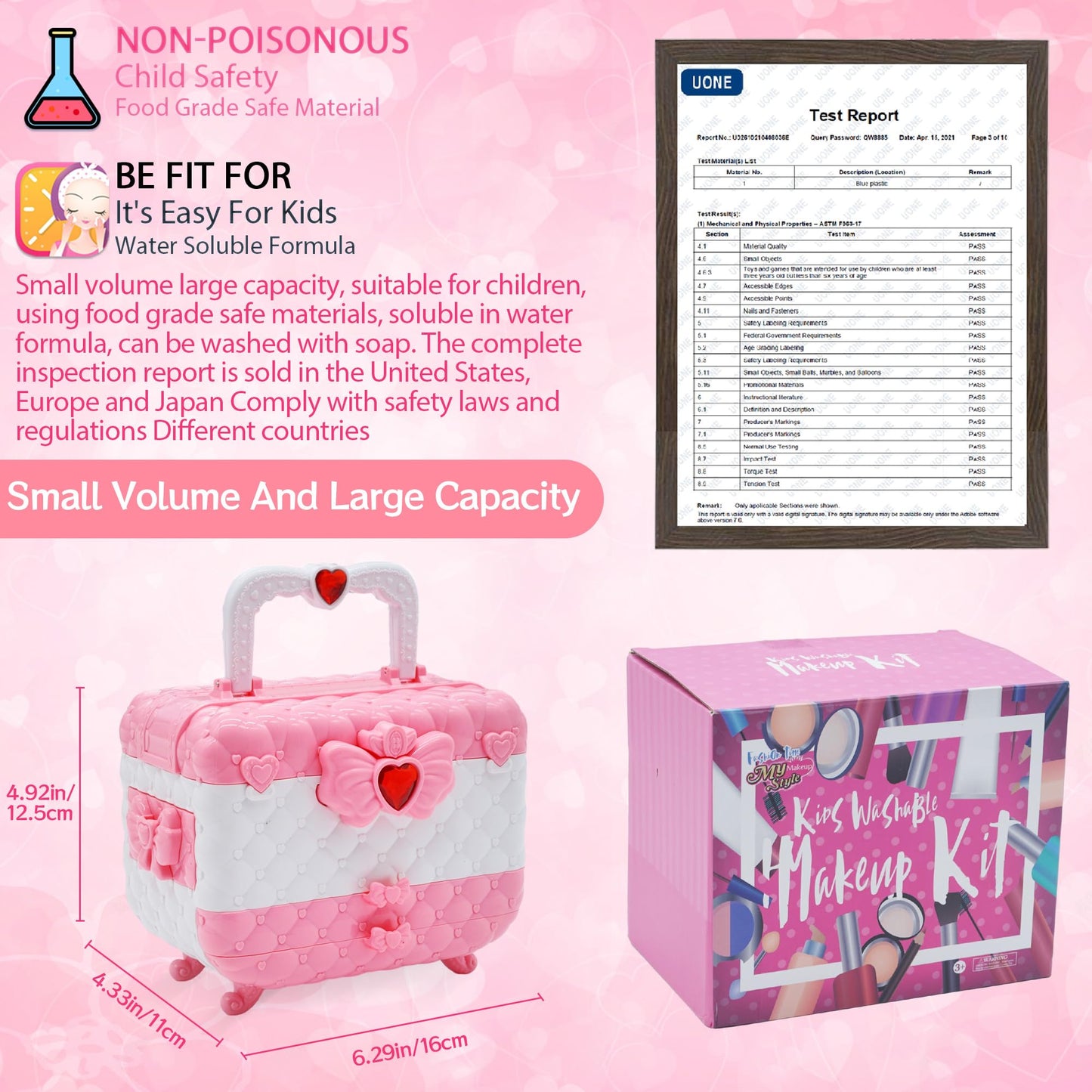 Kids Makeup Kit for Girl - Little Girls Makeup Set Toy, Girls Makeup Kit for Kids, Pretend Play Makeup Vanities for Toddlers Chi