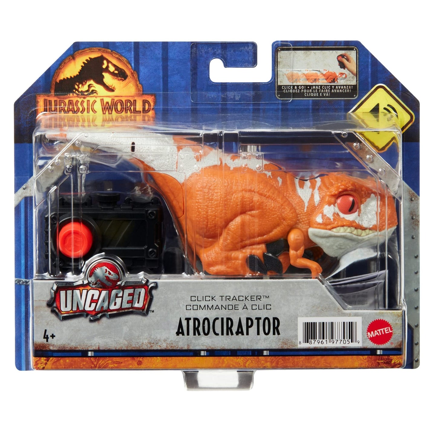 Mattel Jurassic World Toys Dominion Uncaged Click Tracker Atrociraptor Dinosaur Action Figure, Toy Gift With Interactive Motion And Sound, Clicker Control (Red)