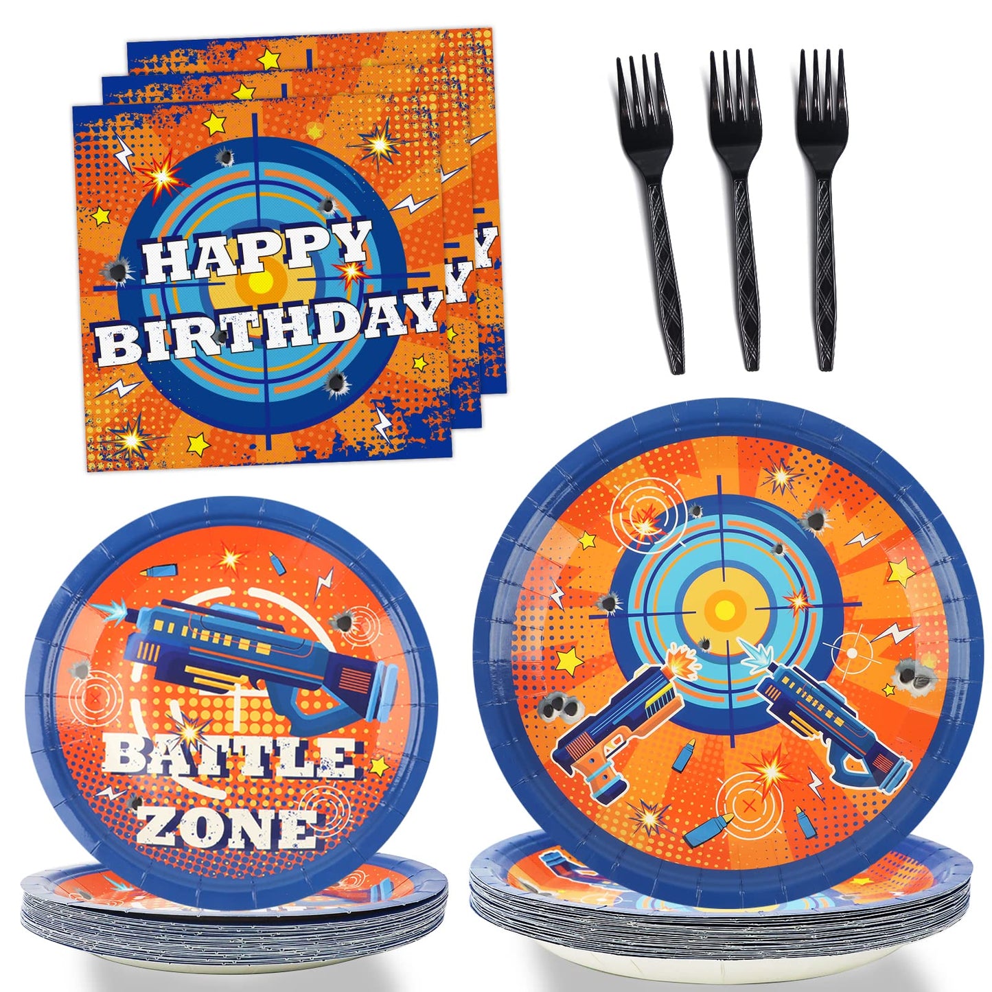 96 Pcs Dart War Party Plates And Napkins Party Supplies Dart War Themed Party Tableware Set Blue And Orange Party Decorations Fa