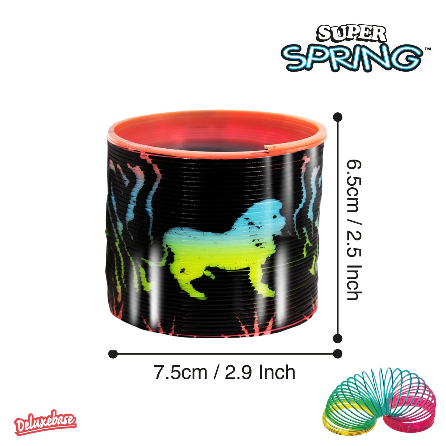 Super Spring - Safari from Deluxebase. 2.5 Inch Safari Animal Rainbow Spring Toy. Wild Animal Slinky Toy and Rainbow Fidget Toy.
