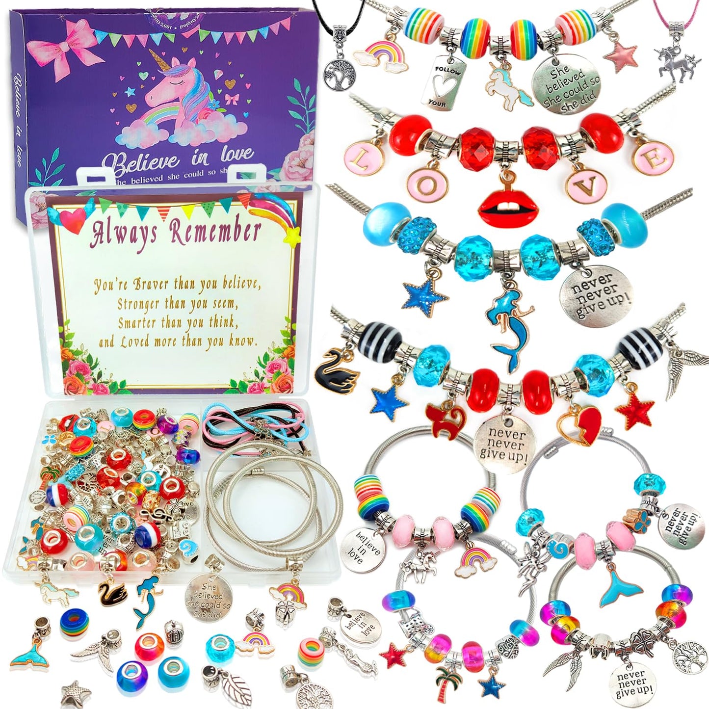 Klmars Charm Bracelet Making Kit,Jewelry Making Supplies Beads,Unicorn/Mermaid Crafts Gifts Set For Girls Teens Age 5-12