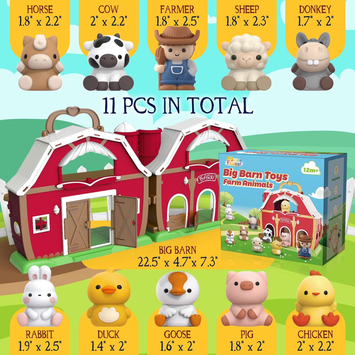 Toddler Toys For 1 2 3 Years Old Boys And Girls, Big Barn Toy With Farm Animal, Toddler Educational Montessori Toys, Farm Pretend Playset Toy, Christmas Birthday Gift For Toddler Baby Boys Girls