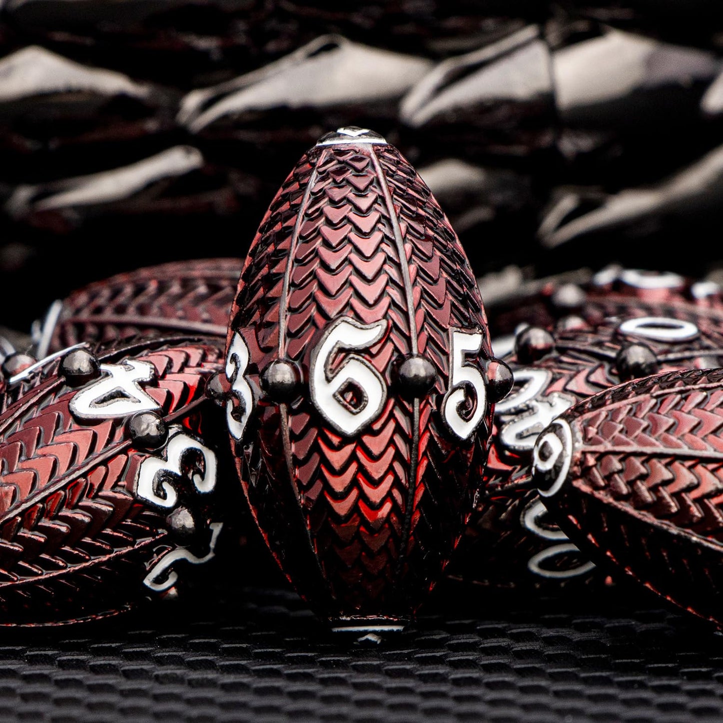 ARUOHHA DND Metal Dice Black Red Dragon Egg Dice with Metal Box, Role Playing Game RPG Polyhedral D and D Dice Set D20 D12 D10 D