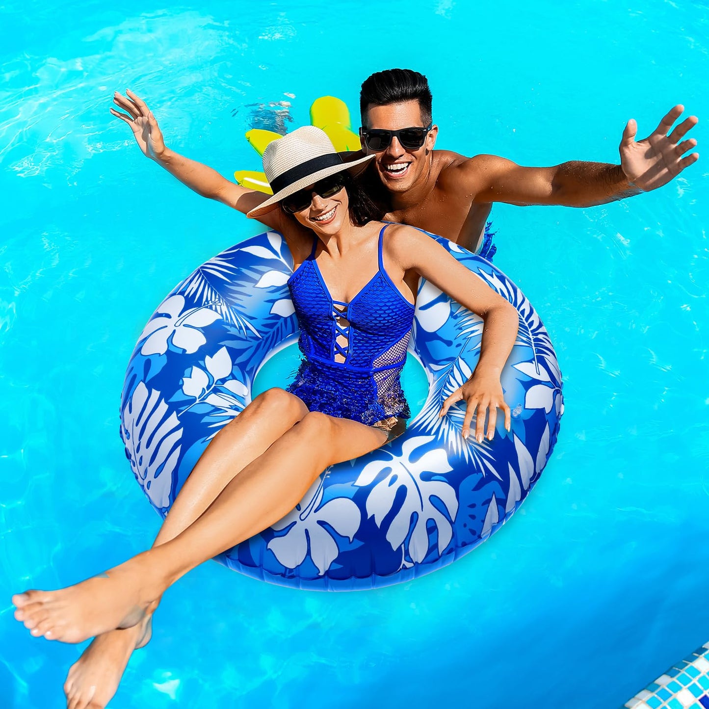 Silipull 2 Pcs Large Float Tube 47.24 Inches Inflatable Pool Floats Jumbo Tropical Leaves Inflatable Pool Tube Rings Swimming Ri