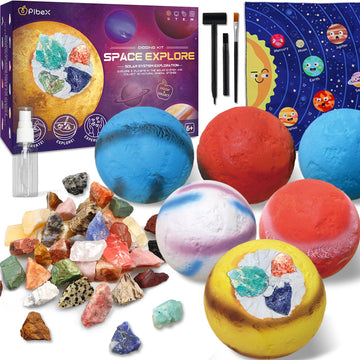 Pibex Gemstone Dig Kit, Dig Up 30 Rocks & Minerals From 6 Solar System Planets, Archaeology Geology Science Experiment Activity