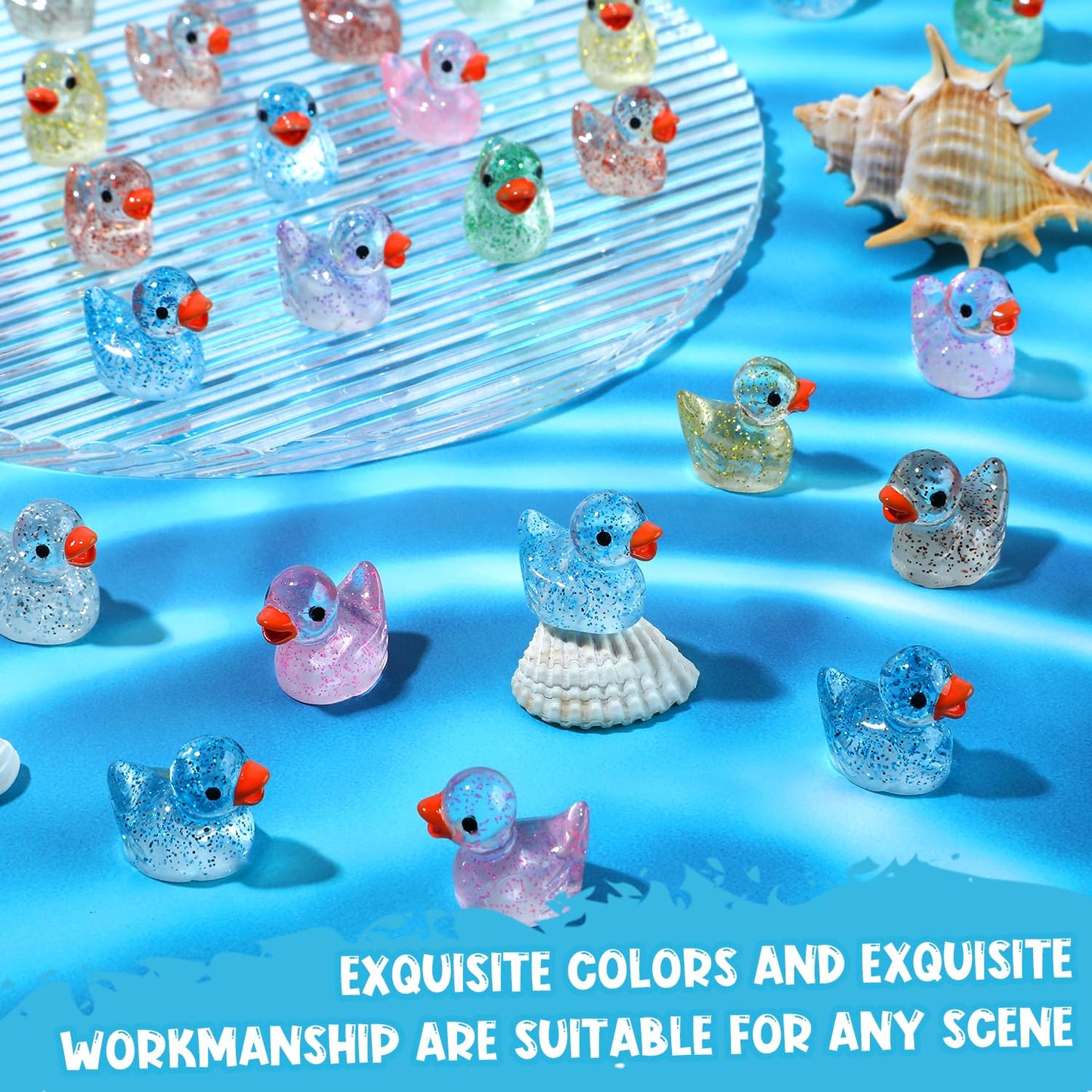 GOKUPOK 120 Pcs Glitter Mini Resin Ducks 12 Colors Little Duck Figures Tiny Ducks for DIY Garden Micro Landscape Aquarium Potted