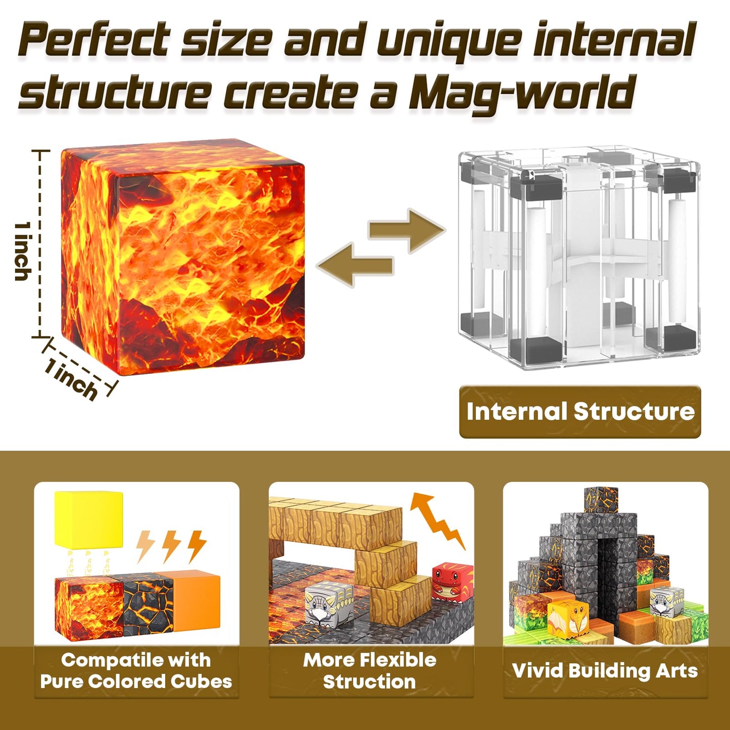 Dinosaur Toys Magnetic Blocks-Build Mine Magnet World Volcano Edition Kids Toys For 3+ Year Old Boys And Girls Building Blocks Toddler Toys Games Through Jurassic Learning Sensory Toys Gifts