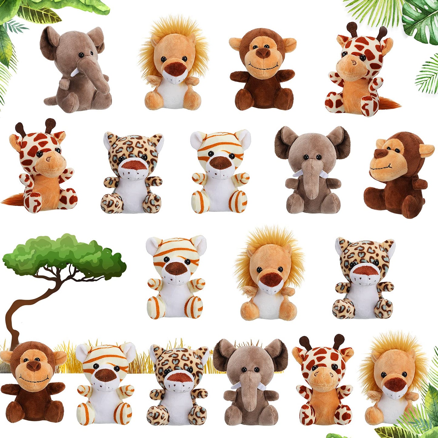 18 Pieces Small Safari Stuffed Animals 4.8 Inch Mini Jungle Animal Plush Toys Cute Zoo Stuffed Small Plush Set For Themed Parties Teacher Student Award(Delicate Style)