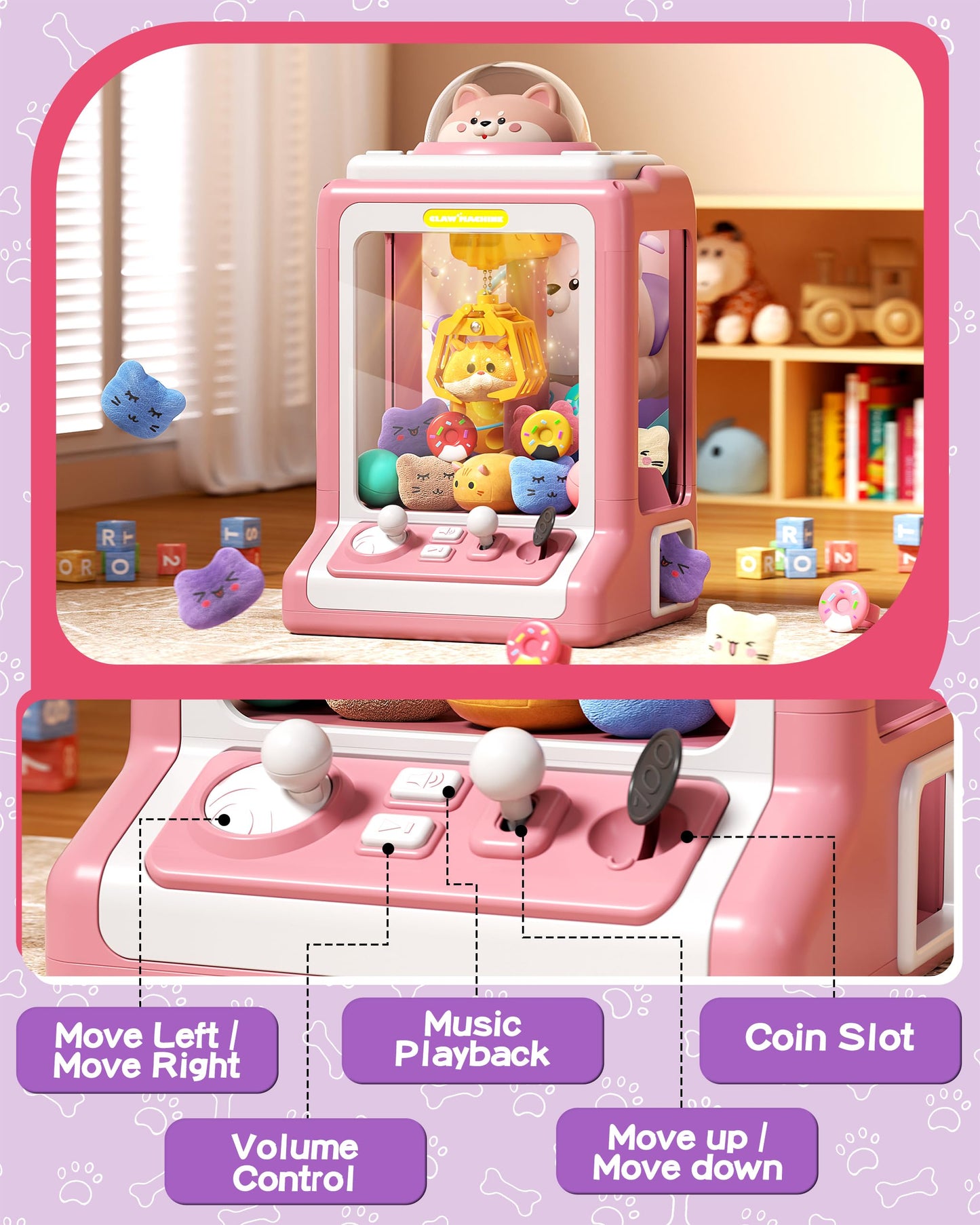 Claw Machine For Kids, Mini Vending Machine With Game Coins & Music, Prize Dispenser Toys For Girls And Boys, Electronic Claw Ga