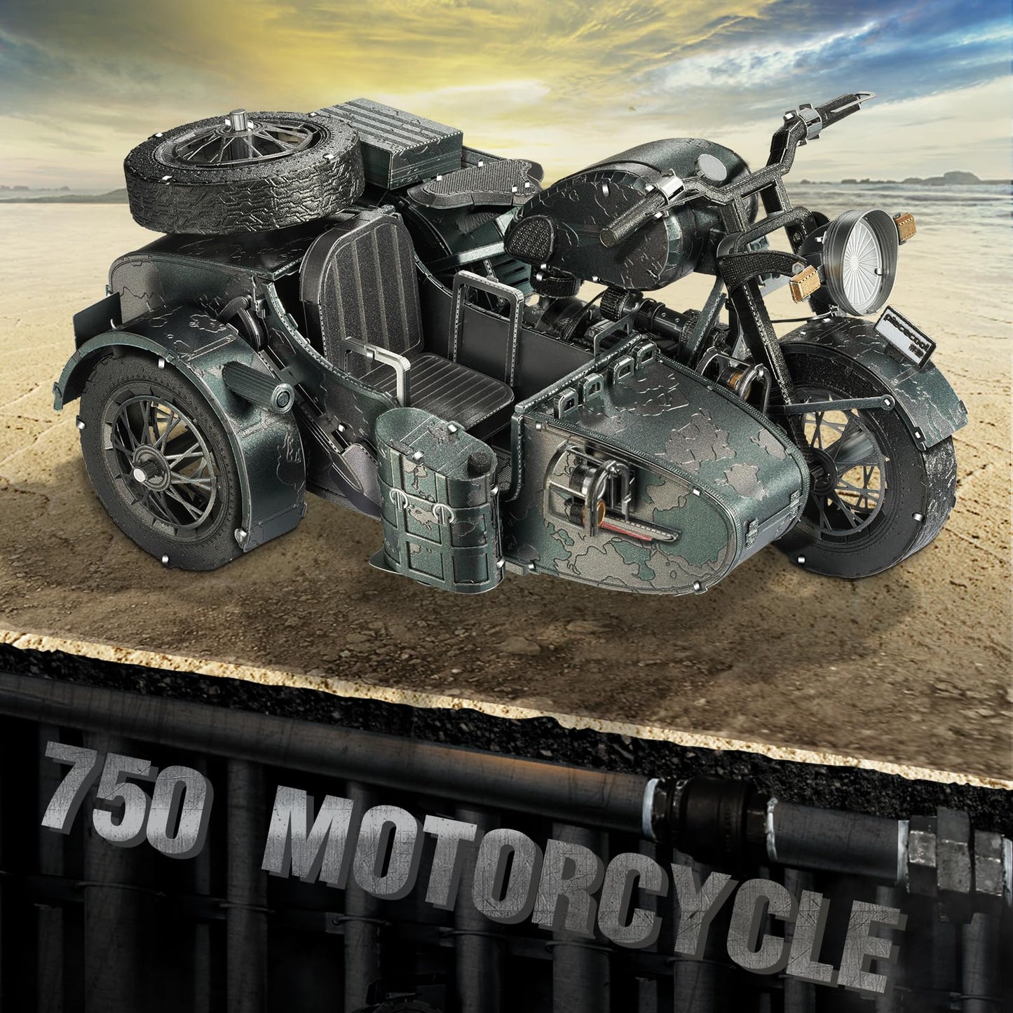 Piececool 3D Puzzles For Adults, Motorcycle With Sidecar Metal Model Building Kits For Family Time, Side Car Diy Assembling Arts And Crafts Best Birthday Gifts