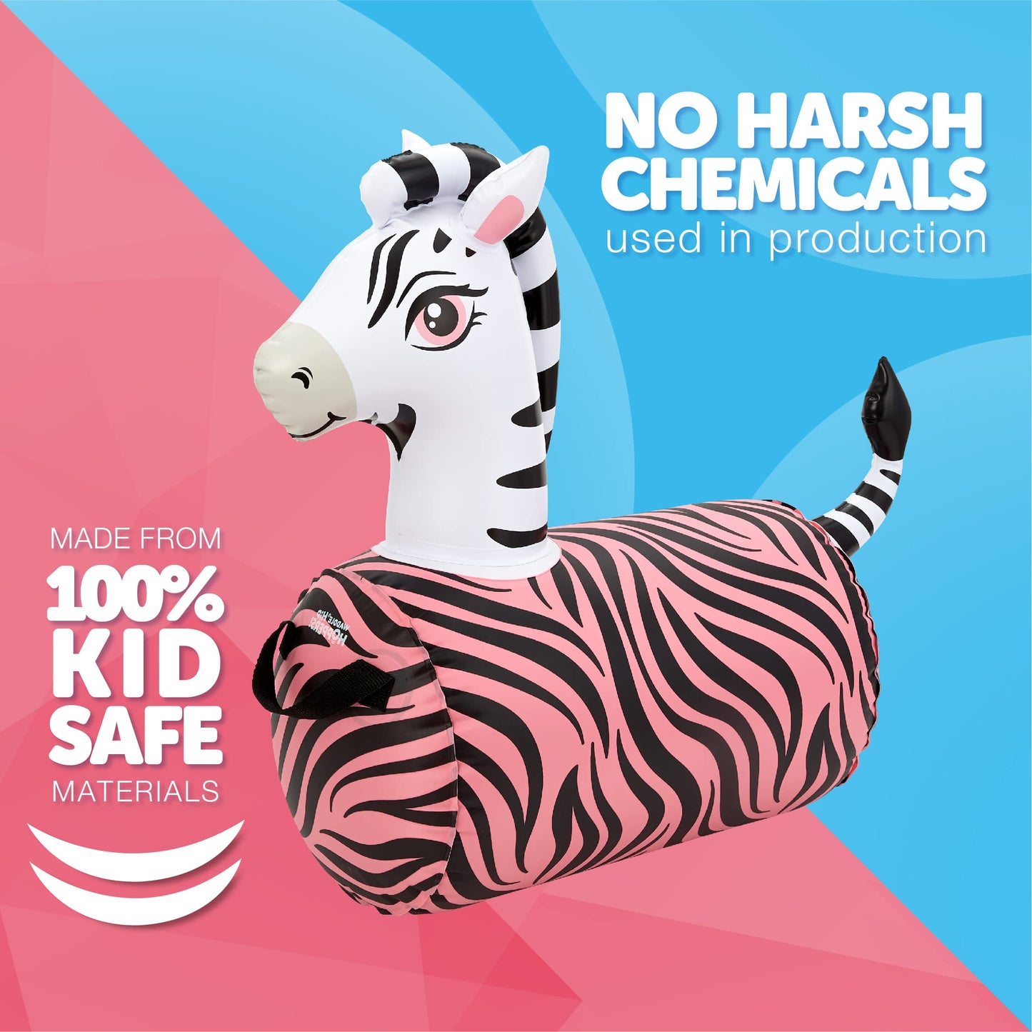 Waddle Hip Hopper Inflatable Hopping Animal Bouncer Zebra, Ages 2 And Up, Supports Up To 85 Pounds