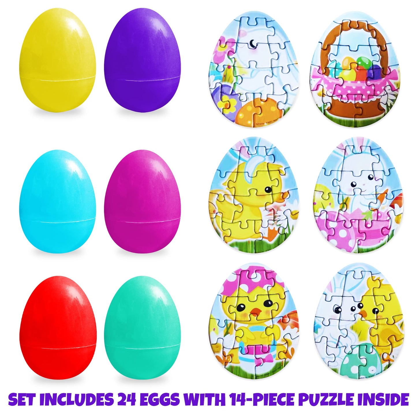 Artcreativity Puzzle Filled Easter Eggs – Set Of 24 Pre-Filled Easter Eggs With Mini Easter Puzzles Inside, Fun Easter Egg Puzzles For Kids, Perfect Easter Basket Fillers & Goodie Bag Stuffers
