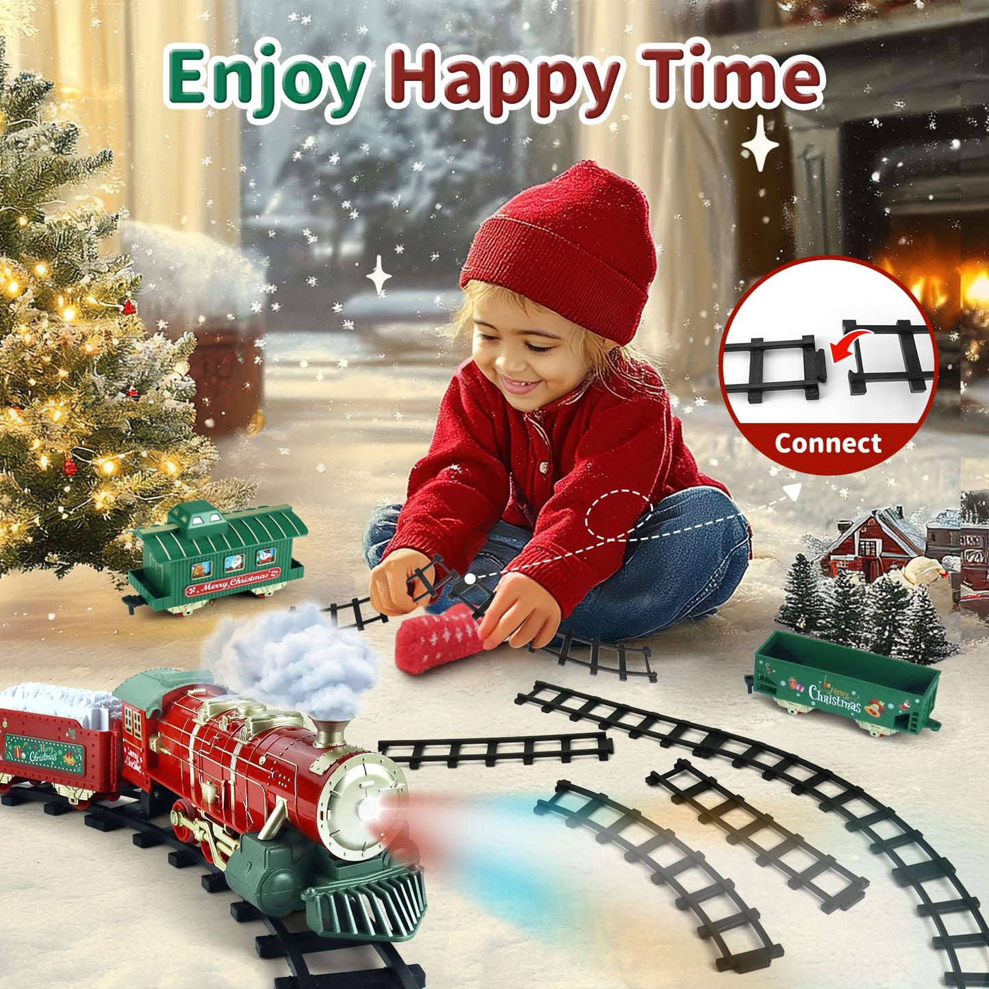 Train Set, Christmas Tree Train Toys For Boys With Smokes, Lights And Sound, Toy Train Set For Under Christmas Tree, Toddler Mod