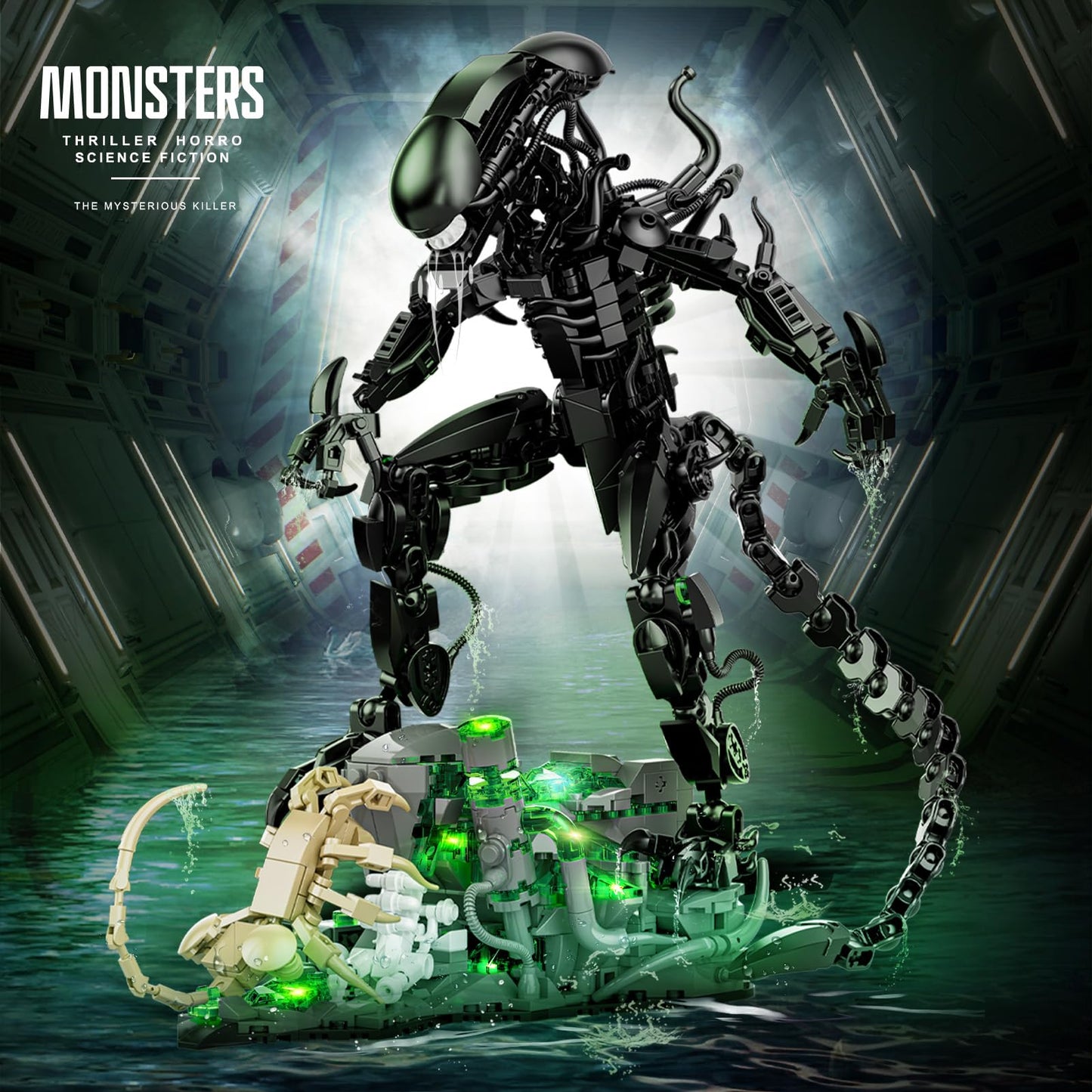Xenomorph Action Figure Building Set Compatible with Lego Set for mature-themed Horror Gifts for Fans Birthday Christmas for Boys Girls Age 8-958 Pcs