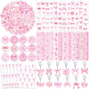 110 PCS Pink Coquette Bow Party Favors, Pink Coquette Bow Temporary Tattoos Slap Bracelets Stickers Keychains Badges Gift Bags f
