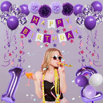 Naninuneno 12Th Birthday Decorations For Girls, Purple 12 Happy Birthday Balloons Supplies Including Purple Happy Birthday Banne