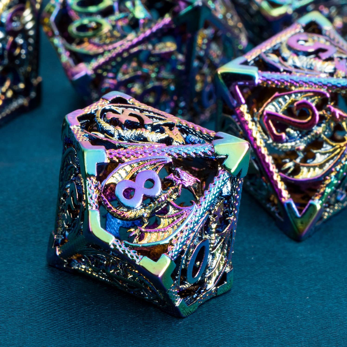 ARUOHHA Hollow DND Metal Dice Set Dungeons and Dragons D&D Dice 6 Sided Role Playing Games Dice with Gift Box, 7PCS D+D Polyhedr