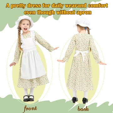 Lingway Toys Girls Pioneer Costume,Floral Colonial Prairie Dress for Girls with Apron and Bonnet 3-4