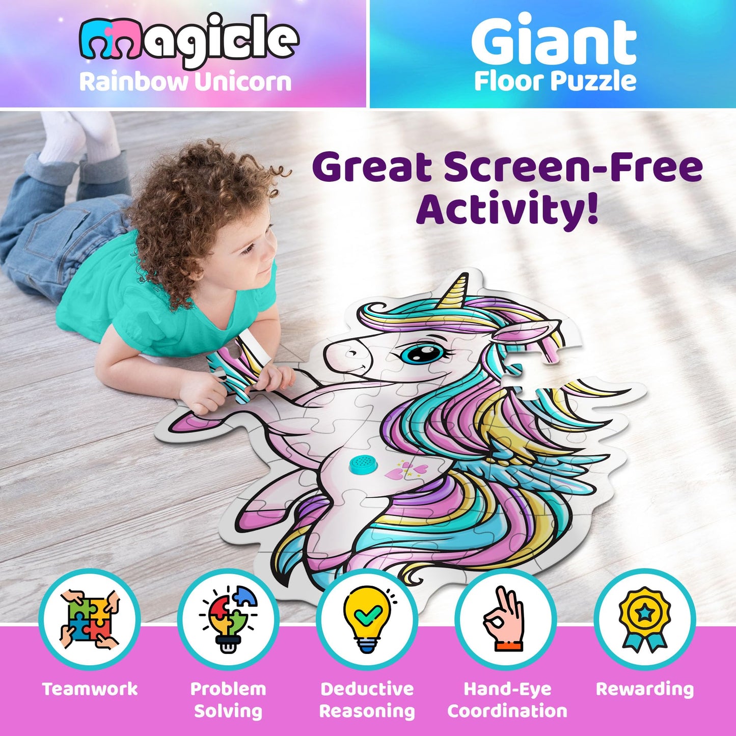 Rainbow Unicorn Giant Floor Puzzle With Sounds, 35 Piece Extra Thick Puzzles, Unicorn Toys For Girls Age 4-6, Floor Puzzles For
