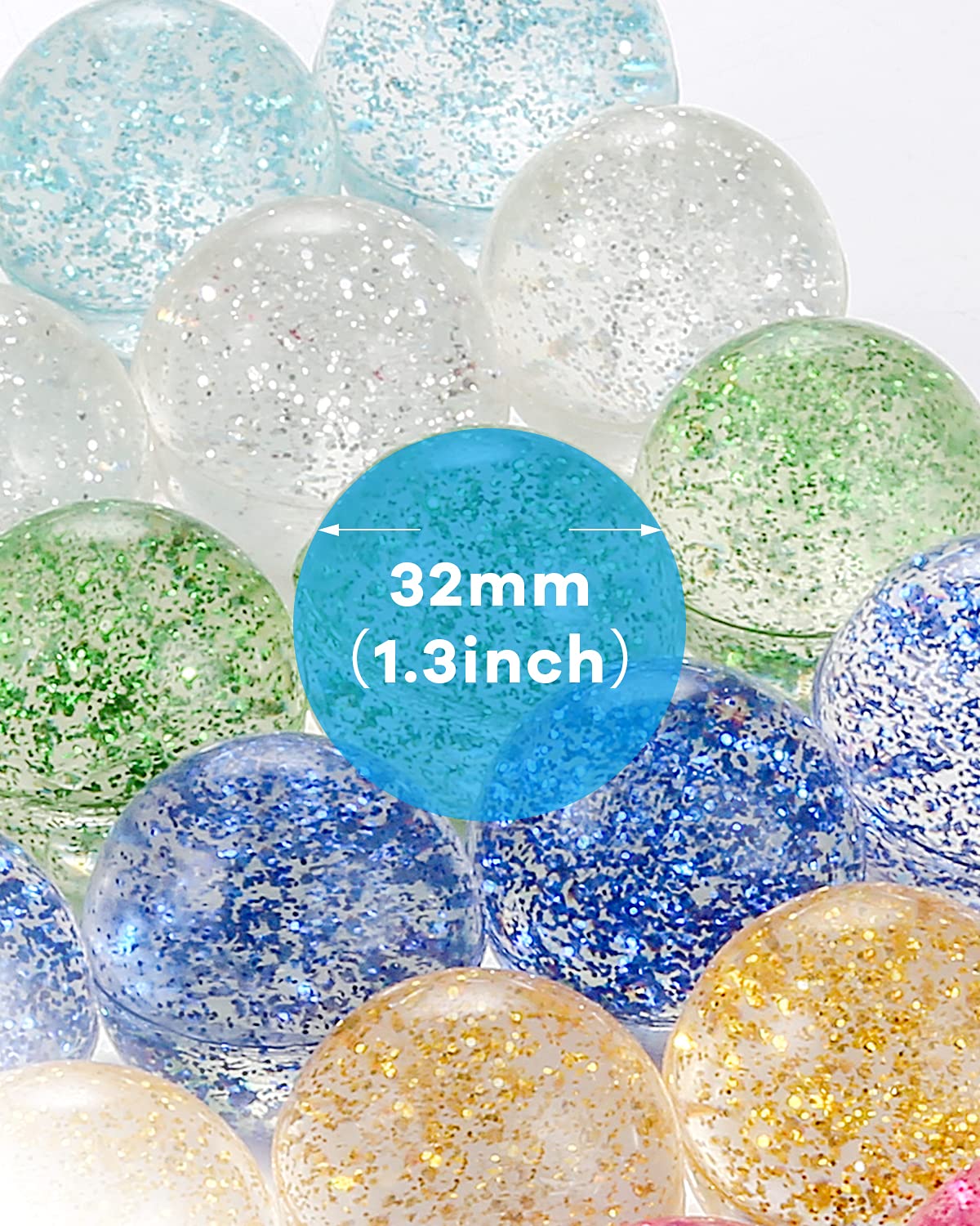 Pllieay 24Pcs Bouncy Balls Glitter Bounce Balls, 32Mm 6 Colors Bouncy Balls For Kids, Party Favors And Goodie Bag Fillers For Prizes, Pinata Stuffers, Classroom Prizes