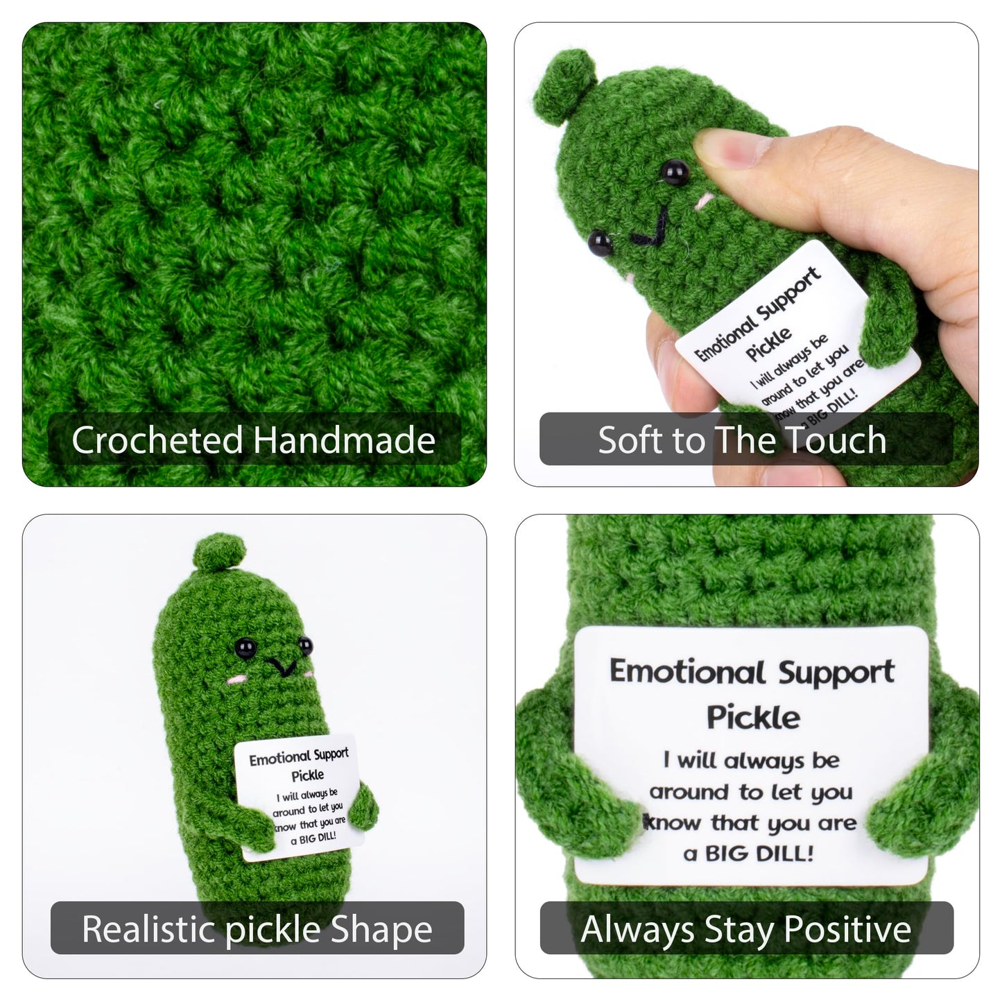 Giftiara Funny Pickle Doll, Cute Crochet Cucumber Toy With Positive Card Cheer Up Funny Gag Gifts For Emotional Support Best Friend Birthday Housewarming Women Teacher Fall (Pickle)