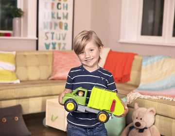 Battat Green Recycling Truck - Eco-Friendly Toy with Soft Rubber Wheels - Model BT4738Z - 18 Months+ - Lime Green