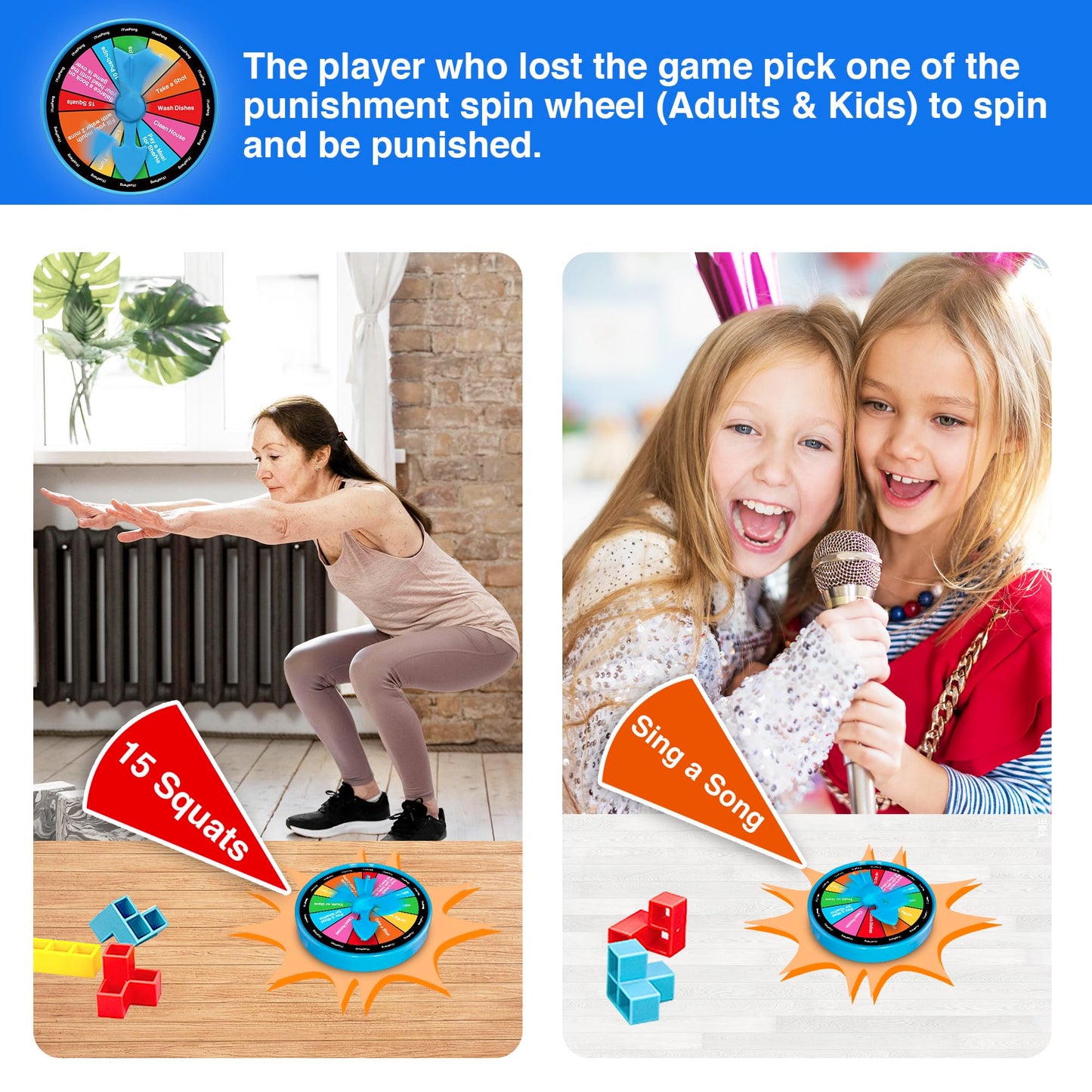 Iyuepeng 16Pcs Tetra Balance Tower Drop Game Fun Stacking Blocks With Storage Box & Wheel Spinner Balancing Interactive Board Ga
