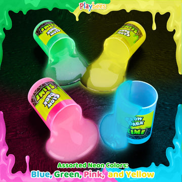 Playbees Glow In The Dark Slime - 6 Pack - Neon Blue, Green, Pink, Yellow Colors - Glowing Slime Kit For Kids - Party Favors, Go