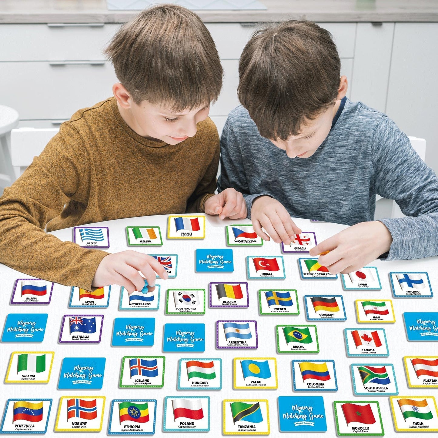 gisgfim Memory Matching Game - 50 Pairs Flags of The World, Colorful Educational Card Game for Kids & Adults, Fun & Fast Concentration Game