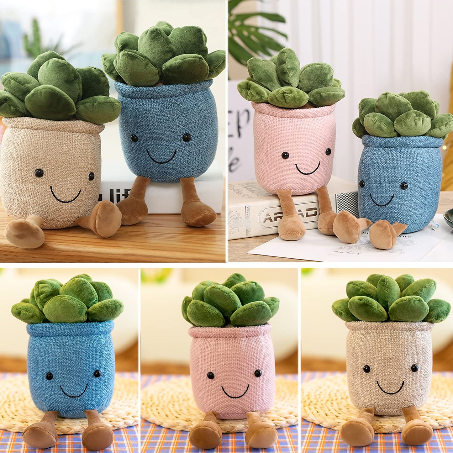 Evlooe 3Pcs Succulents Plush Toy, Cute Succulents Plushies, Stuffed Potted Plants Plush Doll, Soft Plush Succulent Gifts For Kid