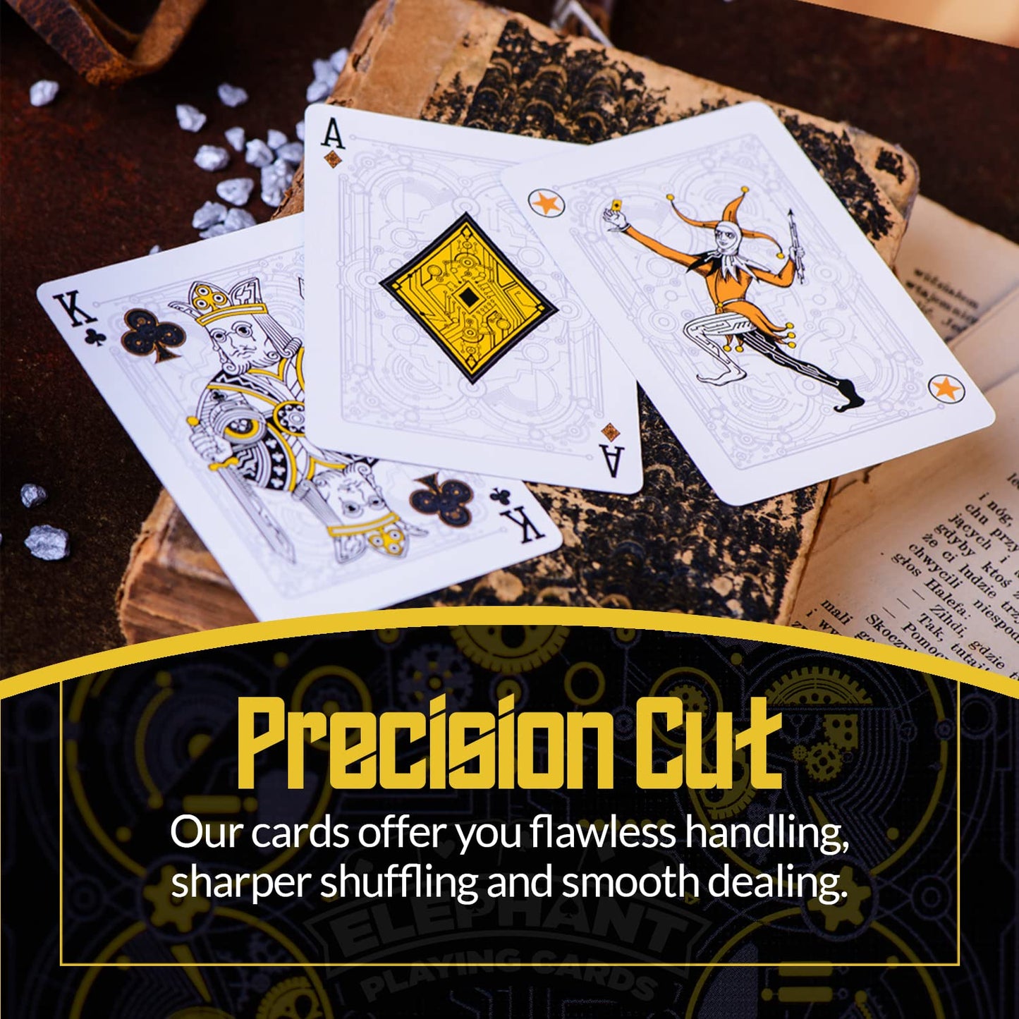 Cyberpunk Gold Playing Cards by Elephant - Unique Cardistry Deck for Kids & Adults, Includes Card Game e-Book, Perfect for Poker