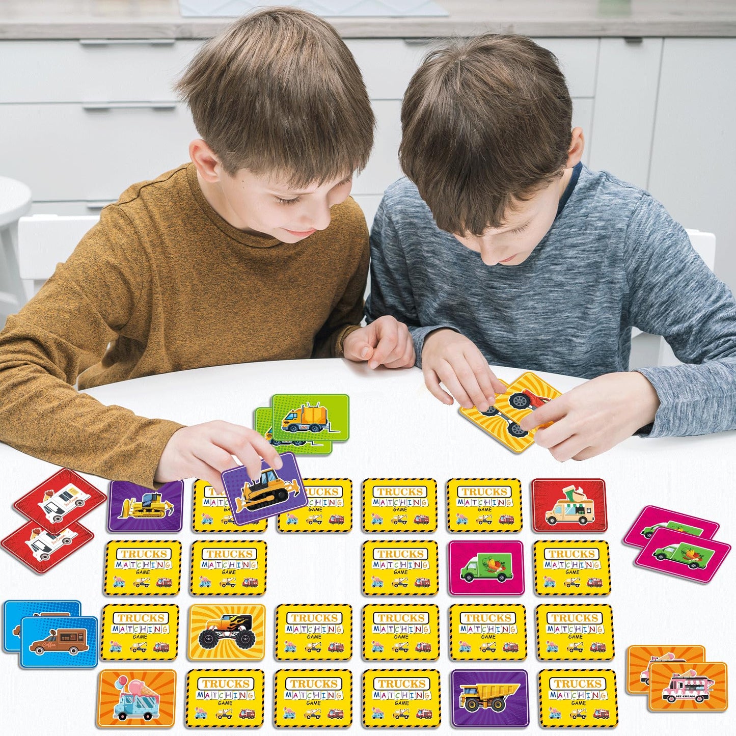 Gisgfim 50 Pairs Memory Matching Game For Kids Trucks Concentration Games For Preschool Educational Ages 4-8 A Fun & Fast Vehicl
