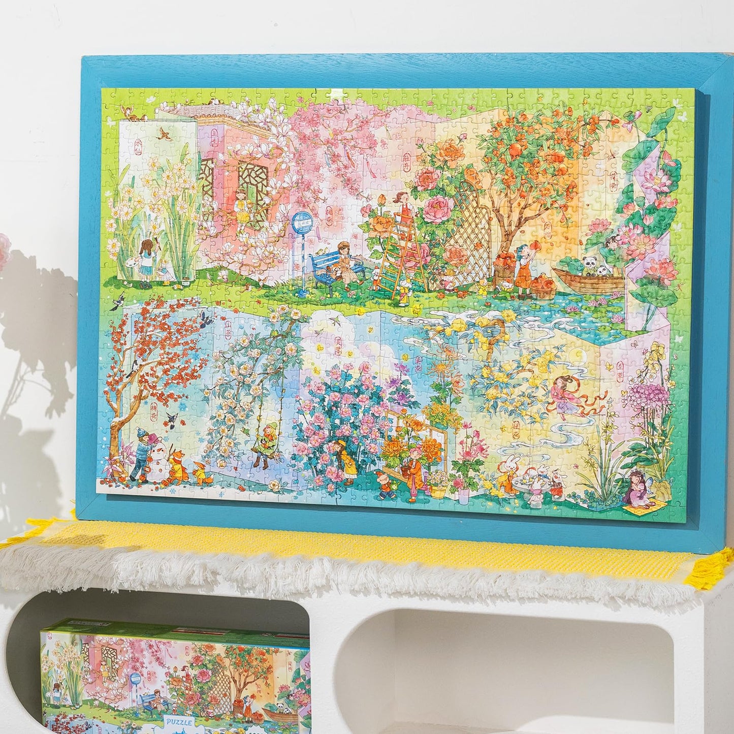 MOMIBOOK Puzzles for Adults 1000 Piece Jigsaw Puzzles of Flower Calendar, Photosensitive Discoloration Painting Image Four Seaso