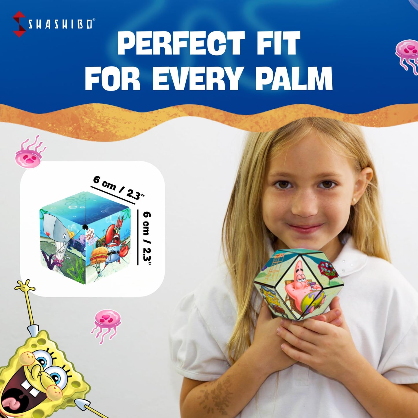 Shashibo Spongebob Shape Shifting Box - Award-Winning, Patented Magnetic Puzzle Cube W/ 36 Rare Earth Magnets - Fidget Cube Tran