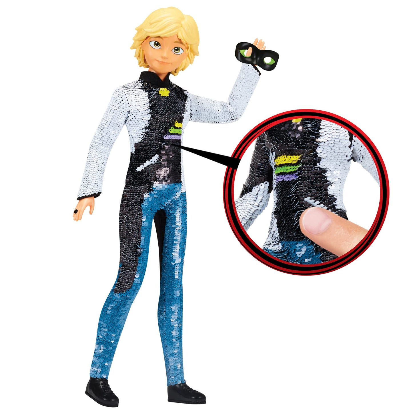 Miraculous Fashion Flip Adrien To Cat Noir 10.5 Action Doll Sequins