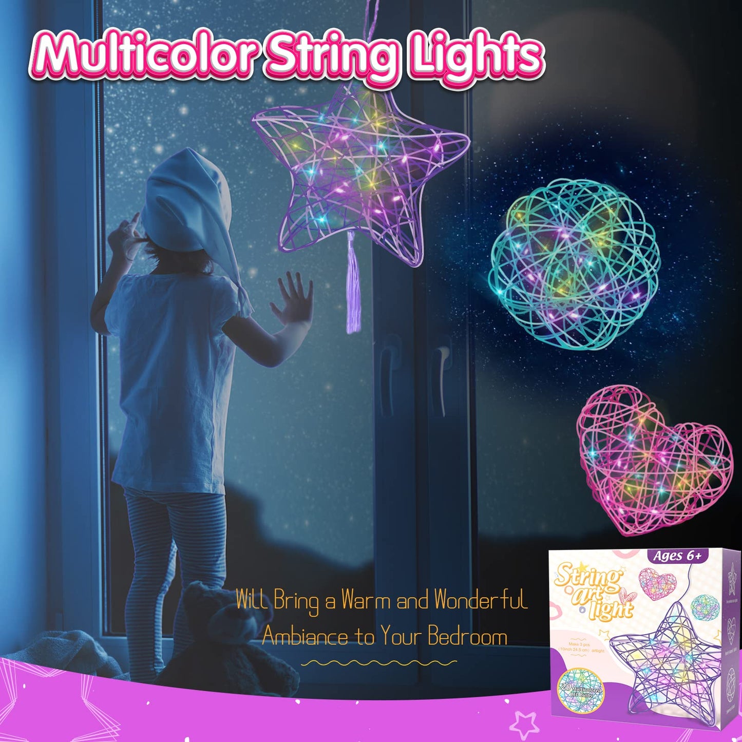 ESOXOFFORE 3D String Art Kit for Kids,Christmas Birthday Gifts for 8 9 10 11 12 Year Old Girls Boys,Arts and Crafts for Girls Ag