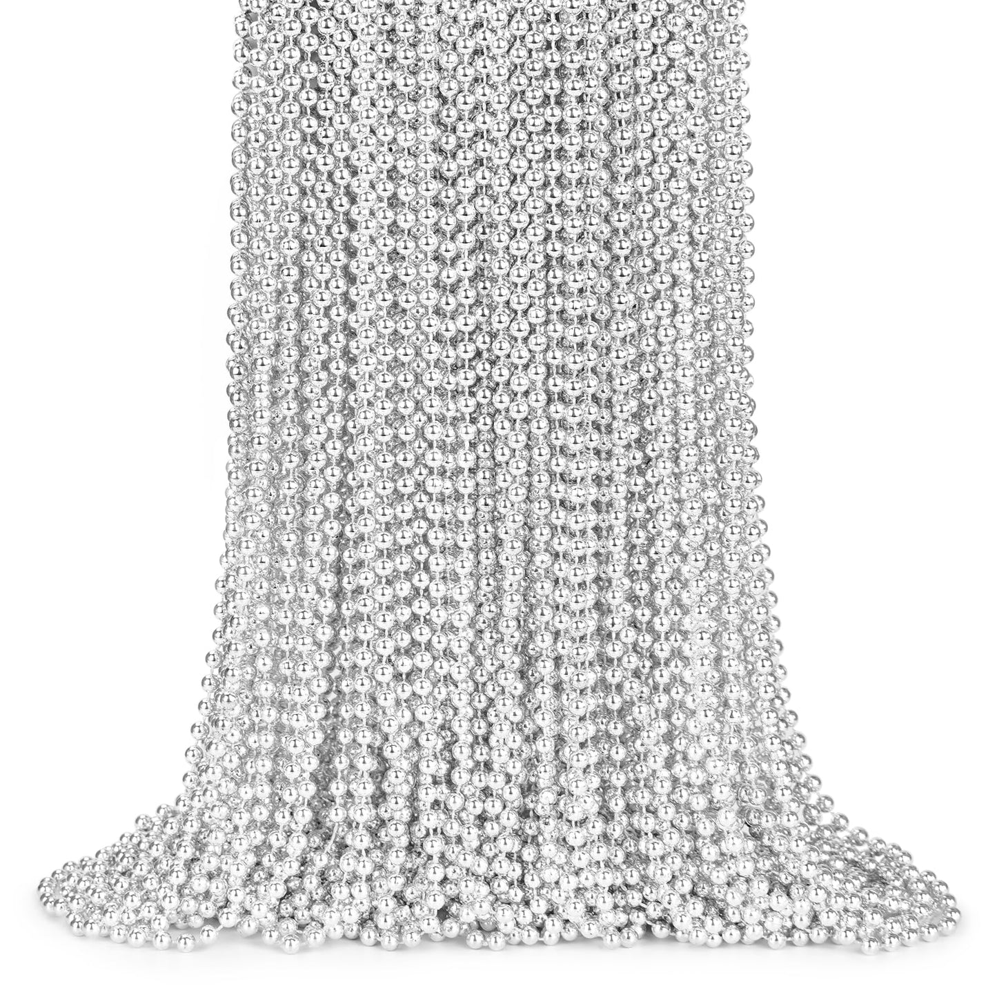 ZYFLSQ 100 Pcs 33'' 7mm Metallic Silver Beads Necklaces, Bulk Mardi Gras Beaded Necklaces, Party Beads Costume Necklaces